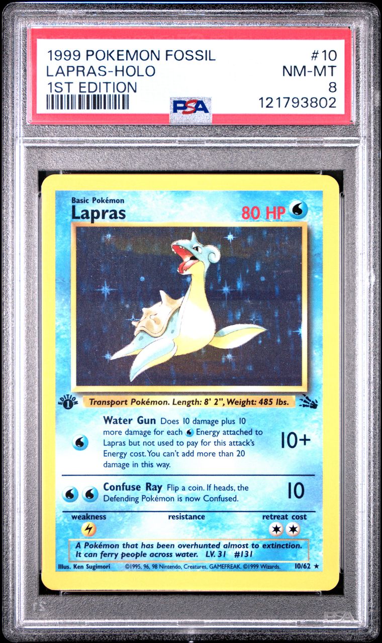 1999 #10 LAPRAS-HOLO PSA 8 POKEMON FOSSIL 1ST EDITION