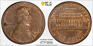 1982-D 1C Bronze AU58BN