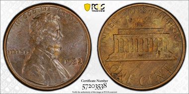 1982 1C Bronze, Large Date MS63BN