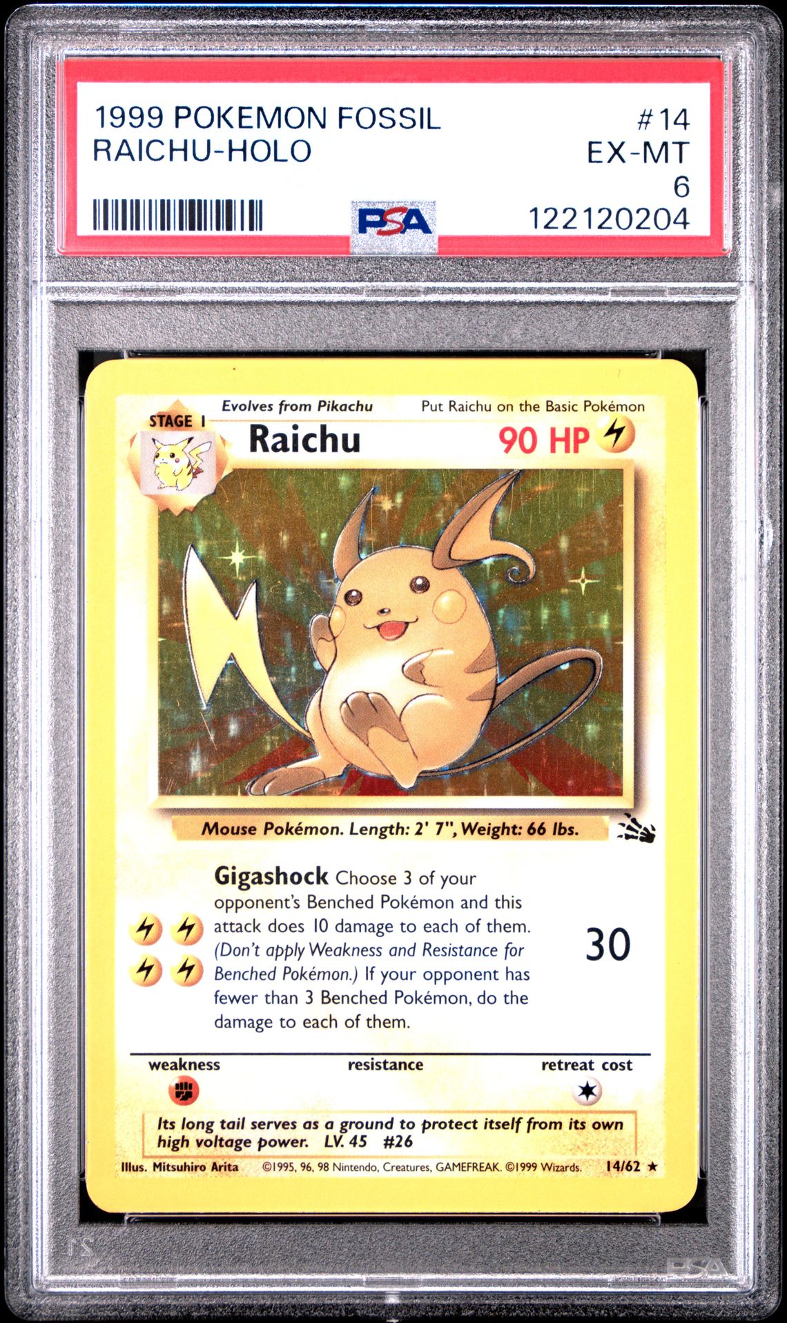 1999 Pokemon POKEMON FOSSIL #14 Raichu-Holo front