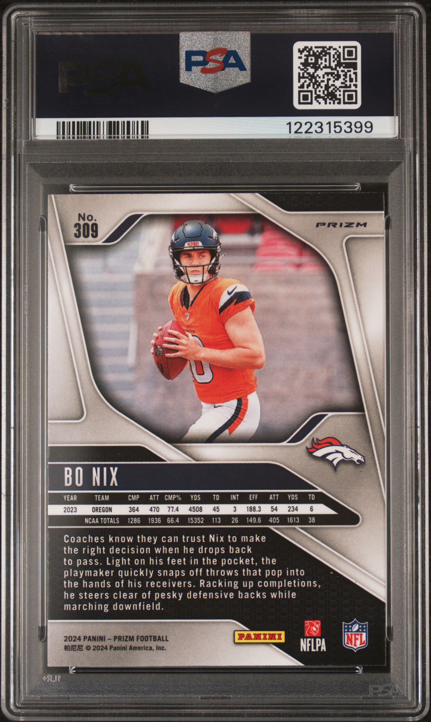LJew33's 2024 Panini Prizm Bo Nix Red Sparkle #309 PSA 10 | Card