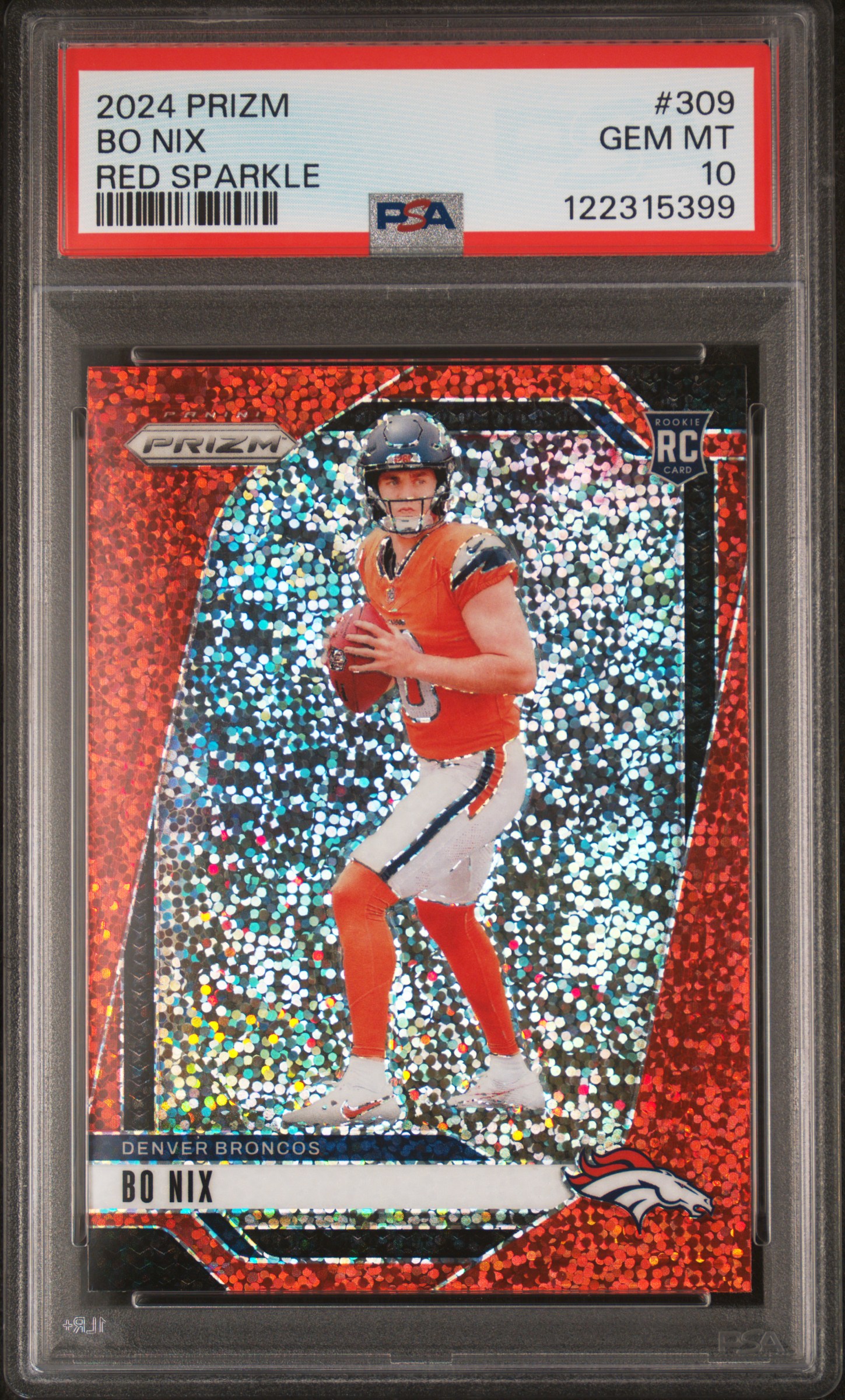 LJew33's 2024 Panini Prizm Bo Nix Red Sparkle #309 PSA 10 | Card