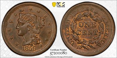 1856 1C Slanted 5 MS64BN