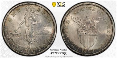 1909-S Peso KM-172  Ag MS61