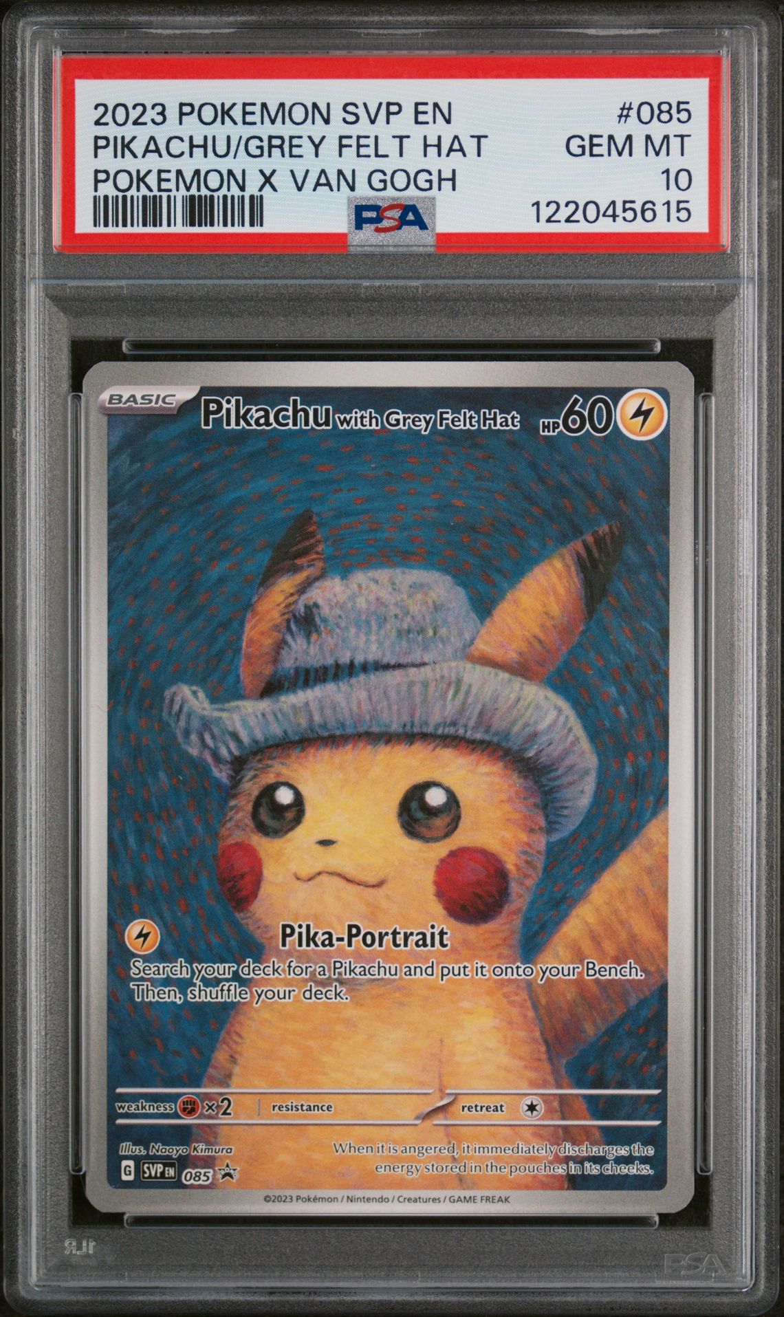 2023 Pokemon Svp En-Sv Black Star Promo Pikachu/Grey Felt Hat #085 (Pokemon X Van Gogh) Gem Mt 10 front