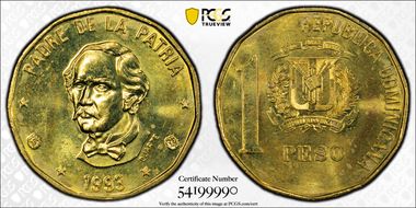 1993 Peso Juan Pablo Duarte Duarte Below Bust MS64