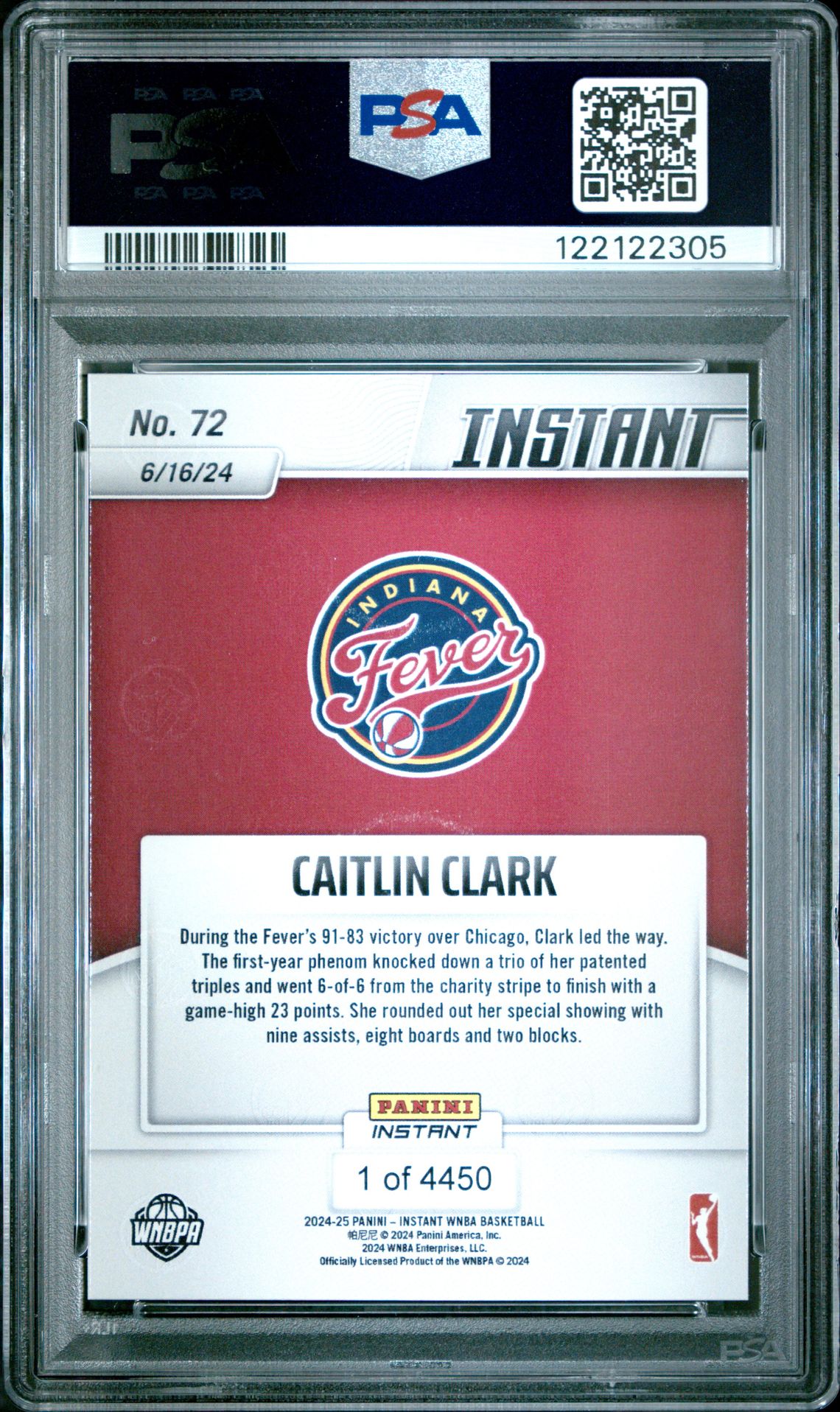 2024 Panini Instant Wnba Caitlin Clark #72 Gem Mt 10 back