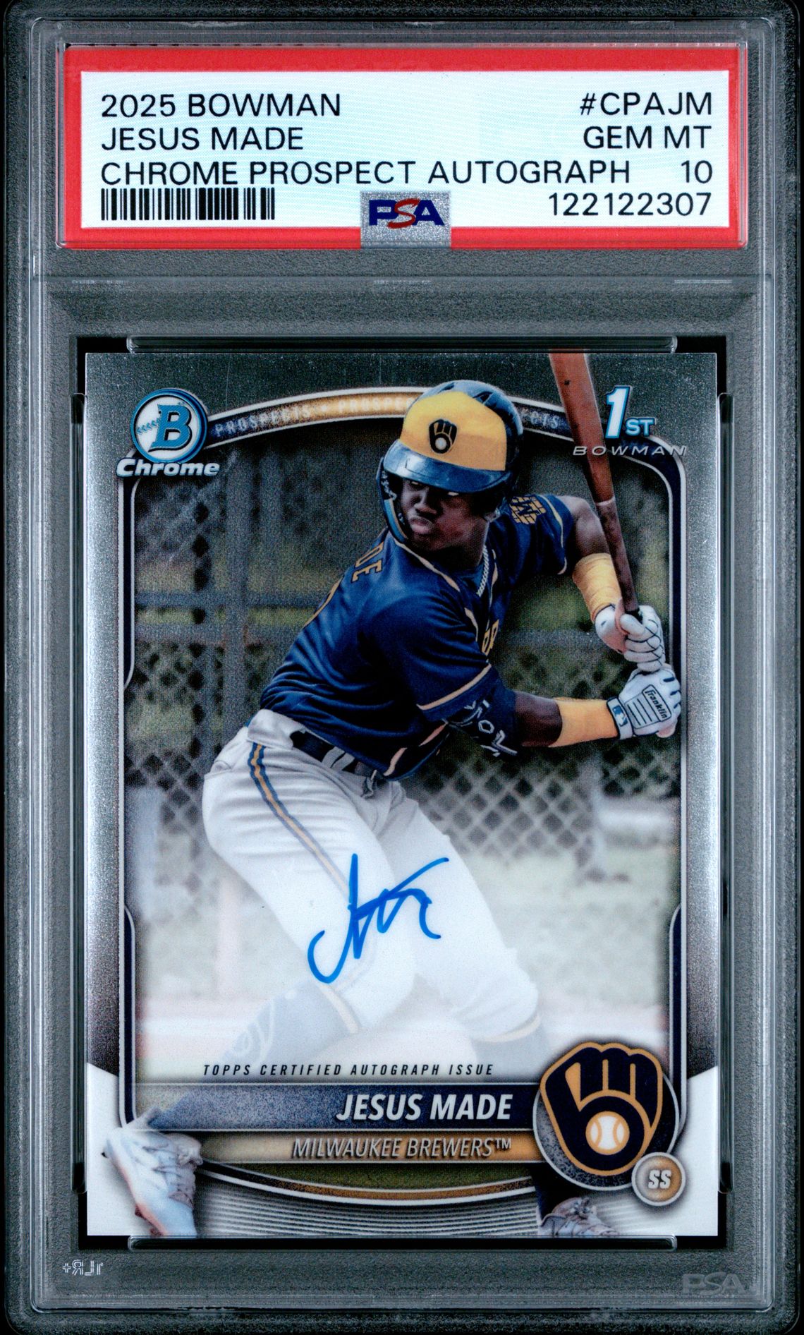 2025 Bowman Chrome Prospect Autographs Jesus Made #Cpajm Gem Mt 10 front