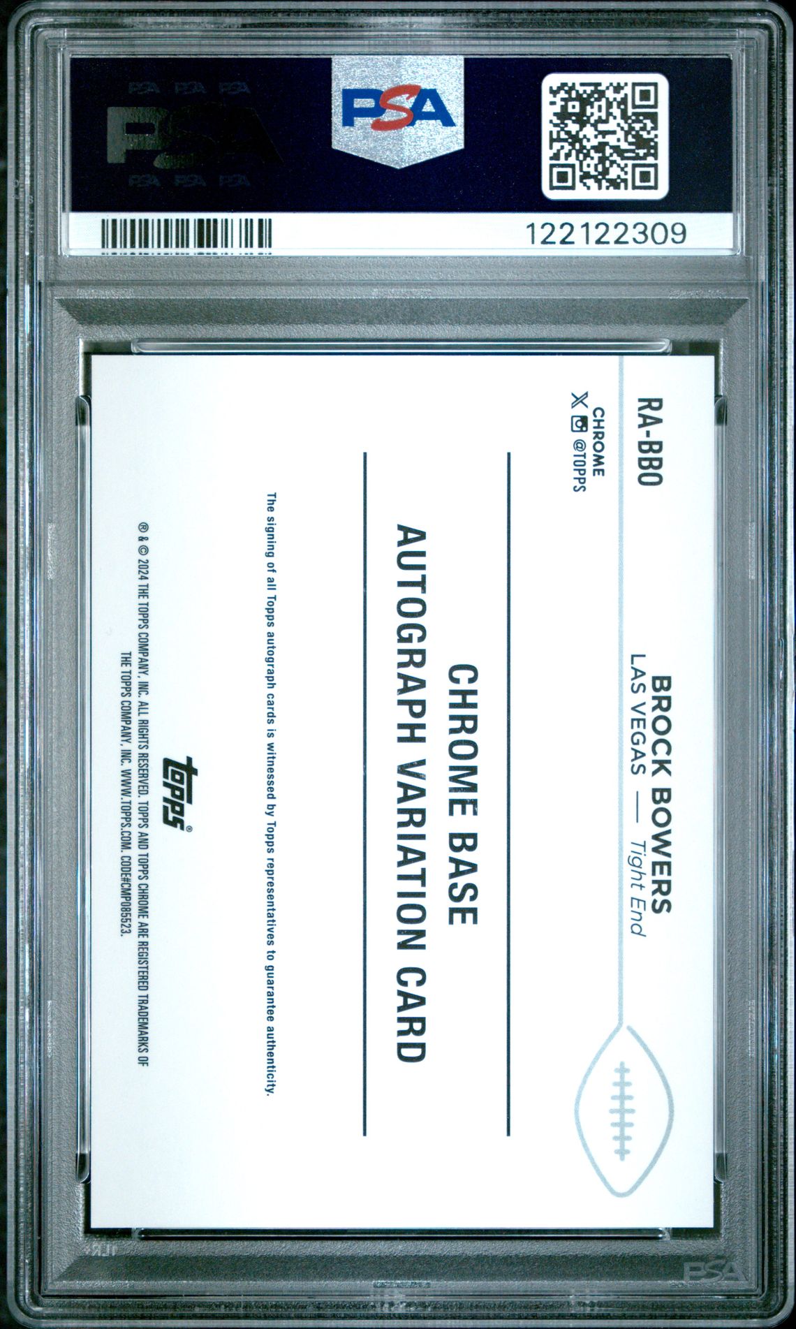 2024 Topps Chrome Rookie Autographs Variations Brock Bowers #Rabbo (Rookie Auto-Green Geometric) Gem Mt 10 back