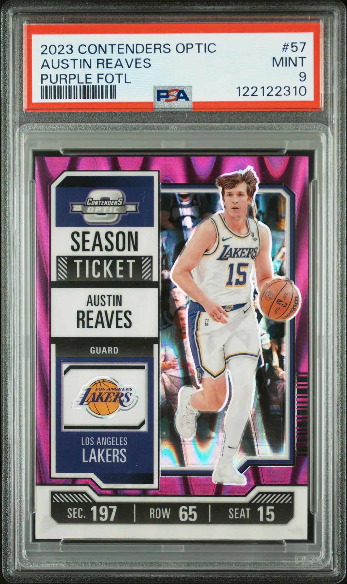 2023 Panini Contenders Optic Austin Reaves #57 (Purple Fotl) Mint 9 front