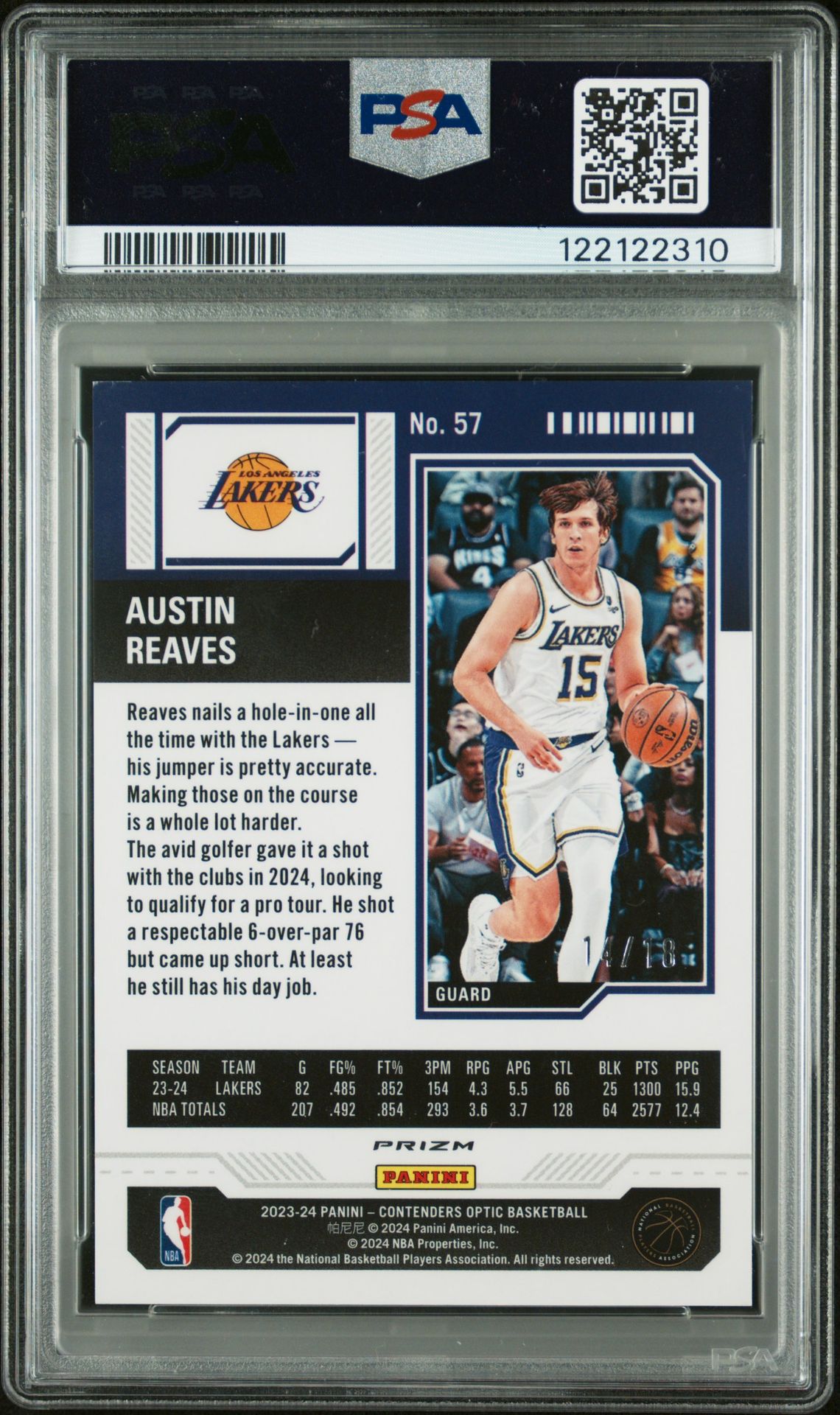 2023 Panini Contenders Optic Austin Reaves #57 (Purple Fotl) Mint 9 back