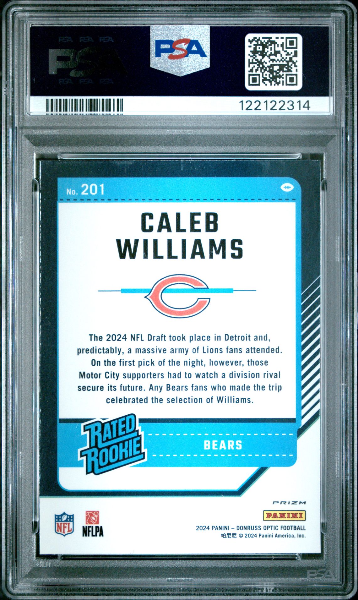2024 Panini Donruss Optic Caleb Williams #201 (Green Hyper) Nm 7 back
