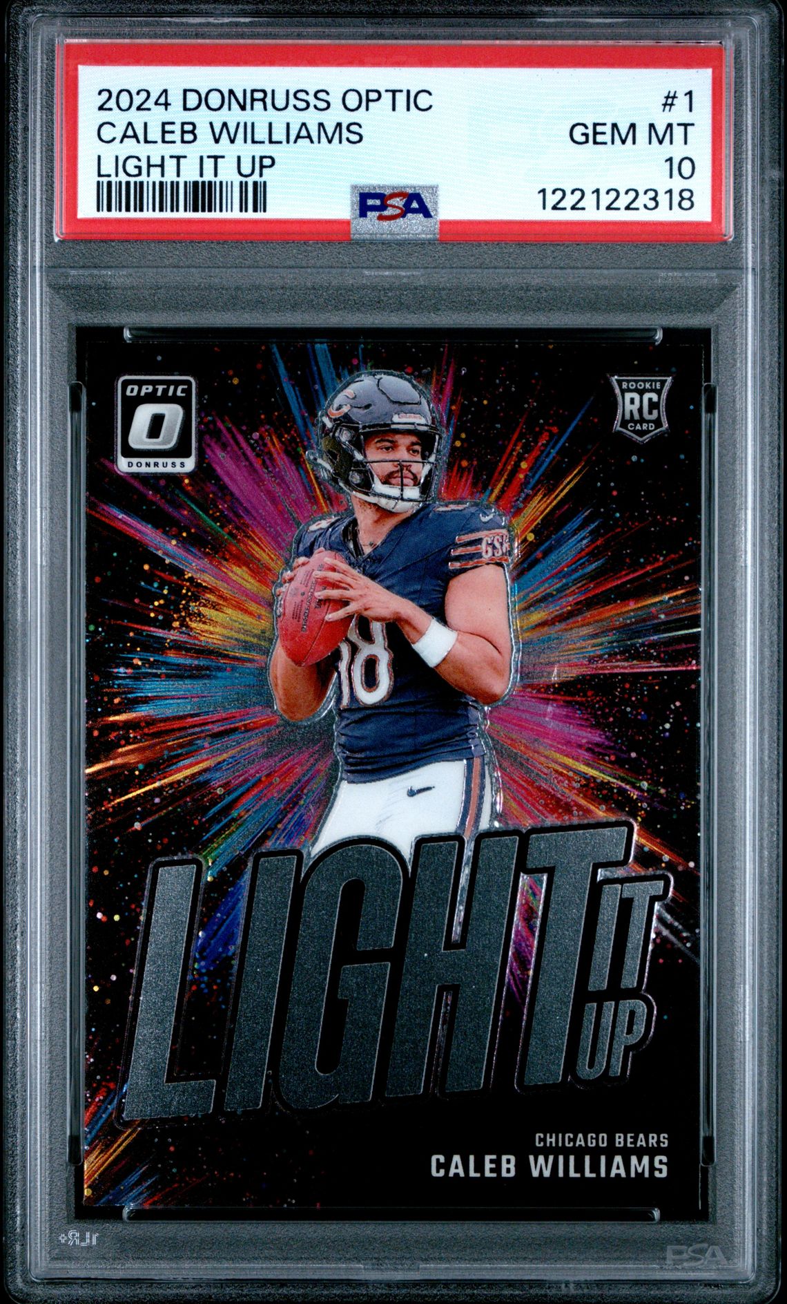 2024 Panini Donruss Optic Light It Up Caleb Williams #1 Gem Mt 10 front