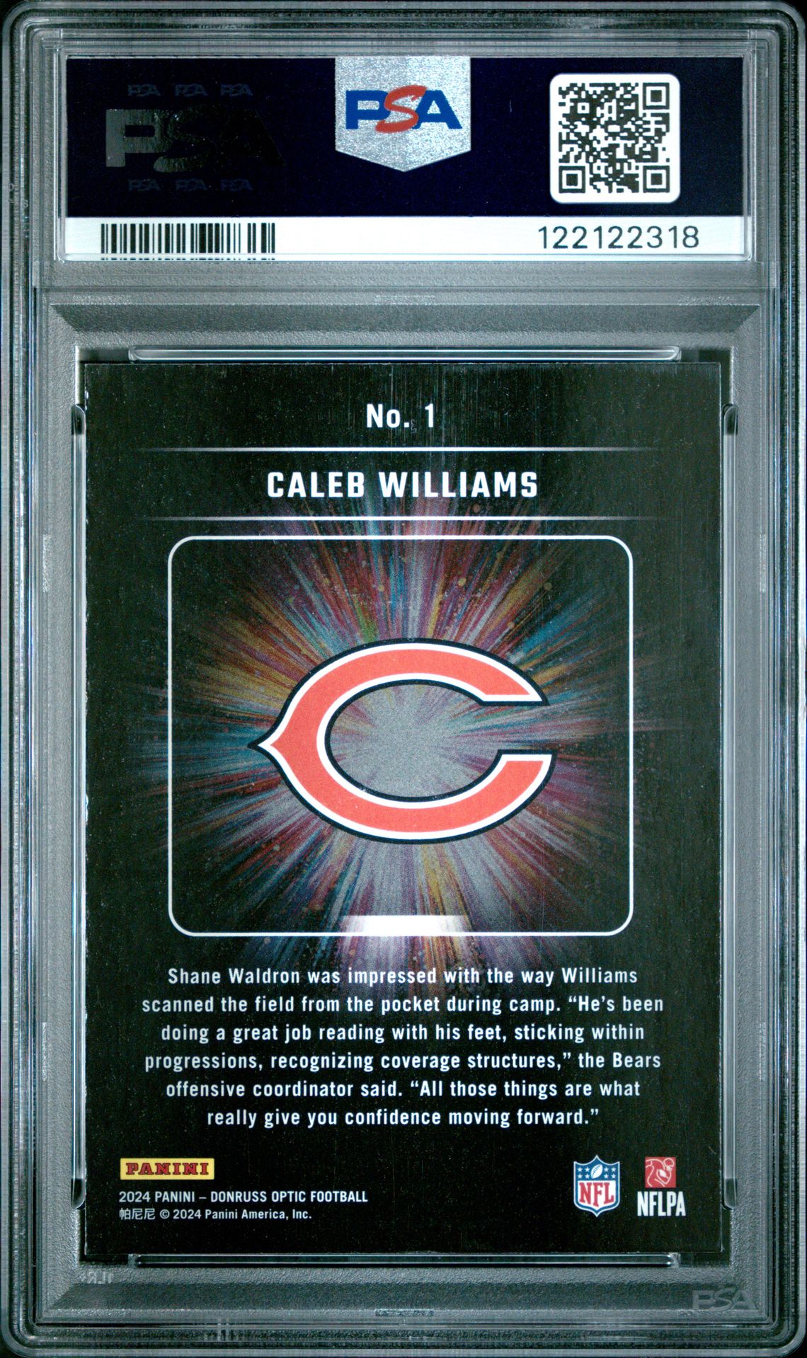 2024 Panini Donruss Optic Light It Up Caleb Williams #1 Gem Mt 10 back