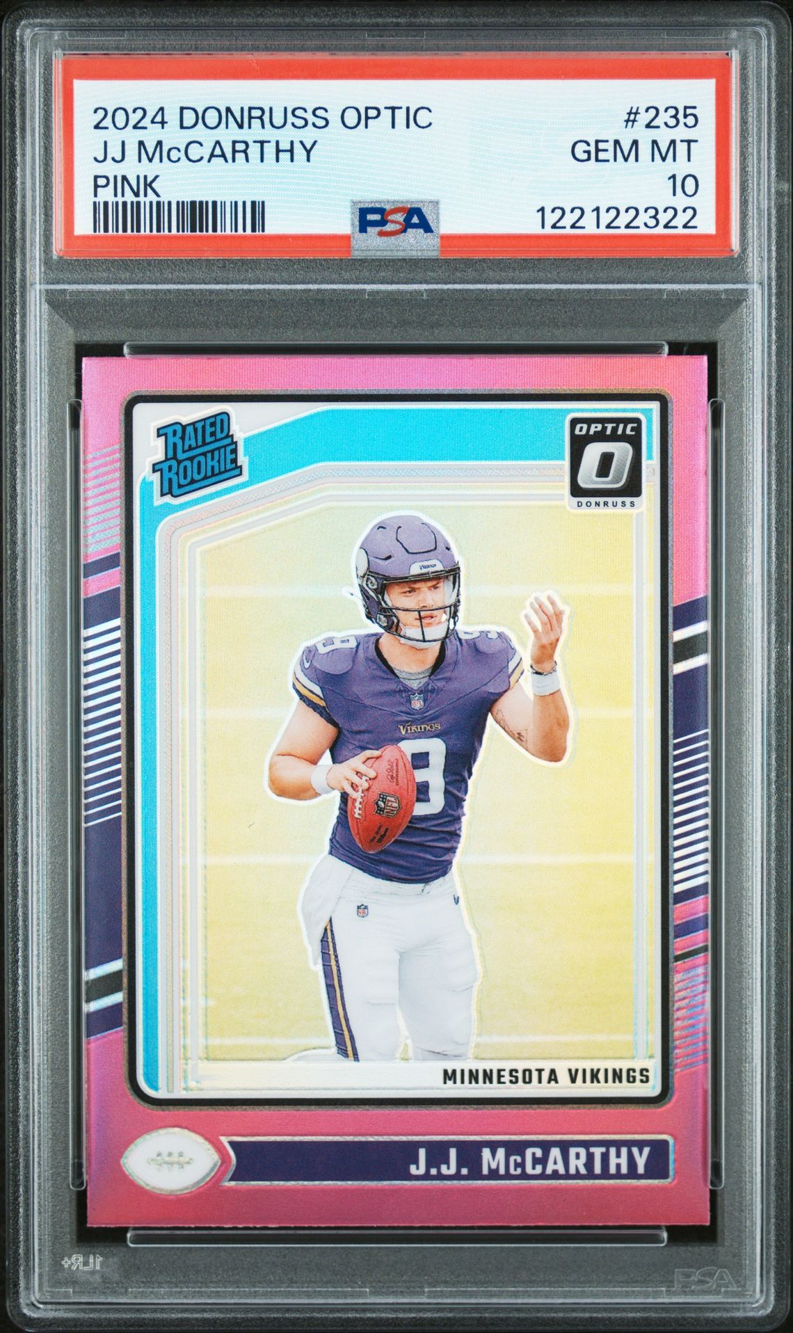 2024 Panini Donruss Optic Jj Mccarthy #235 (Pink) Gem Mt 10 front