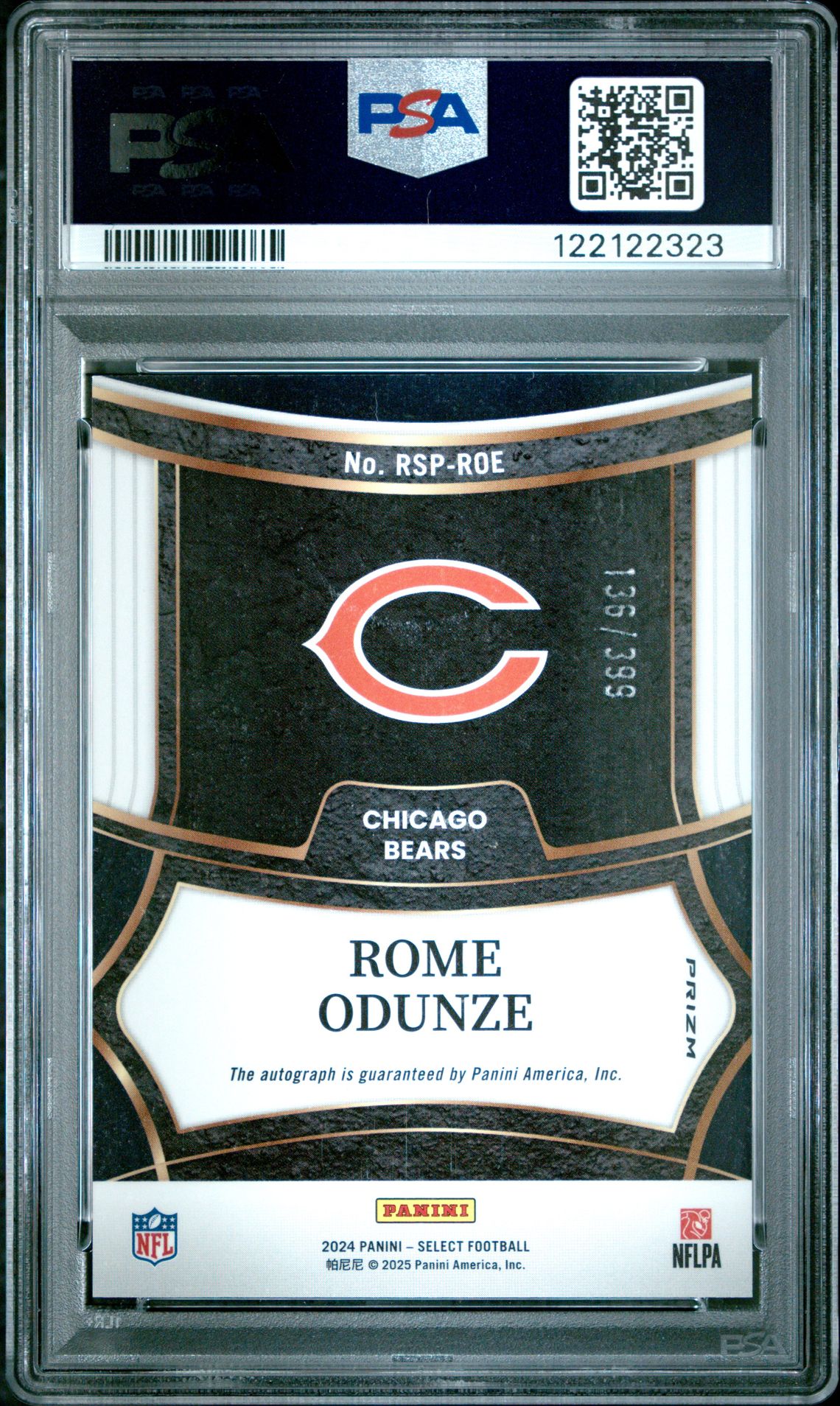 2024 Panini Select Rookie Signatures Rome Odunze #Rsproe Gem Mt 10 back