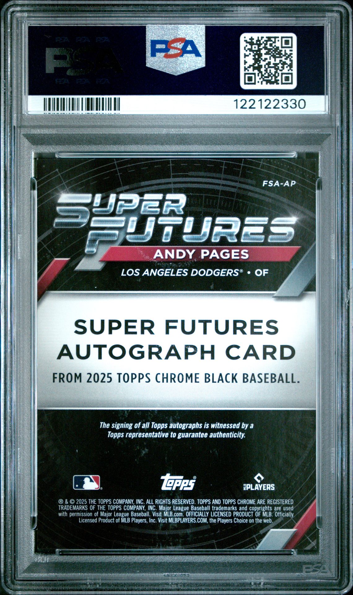 2025 Topps Chrome Black Super Futures Autographs Andy Pages #Ap Mint 9 back