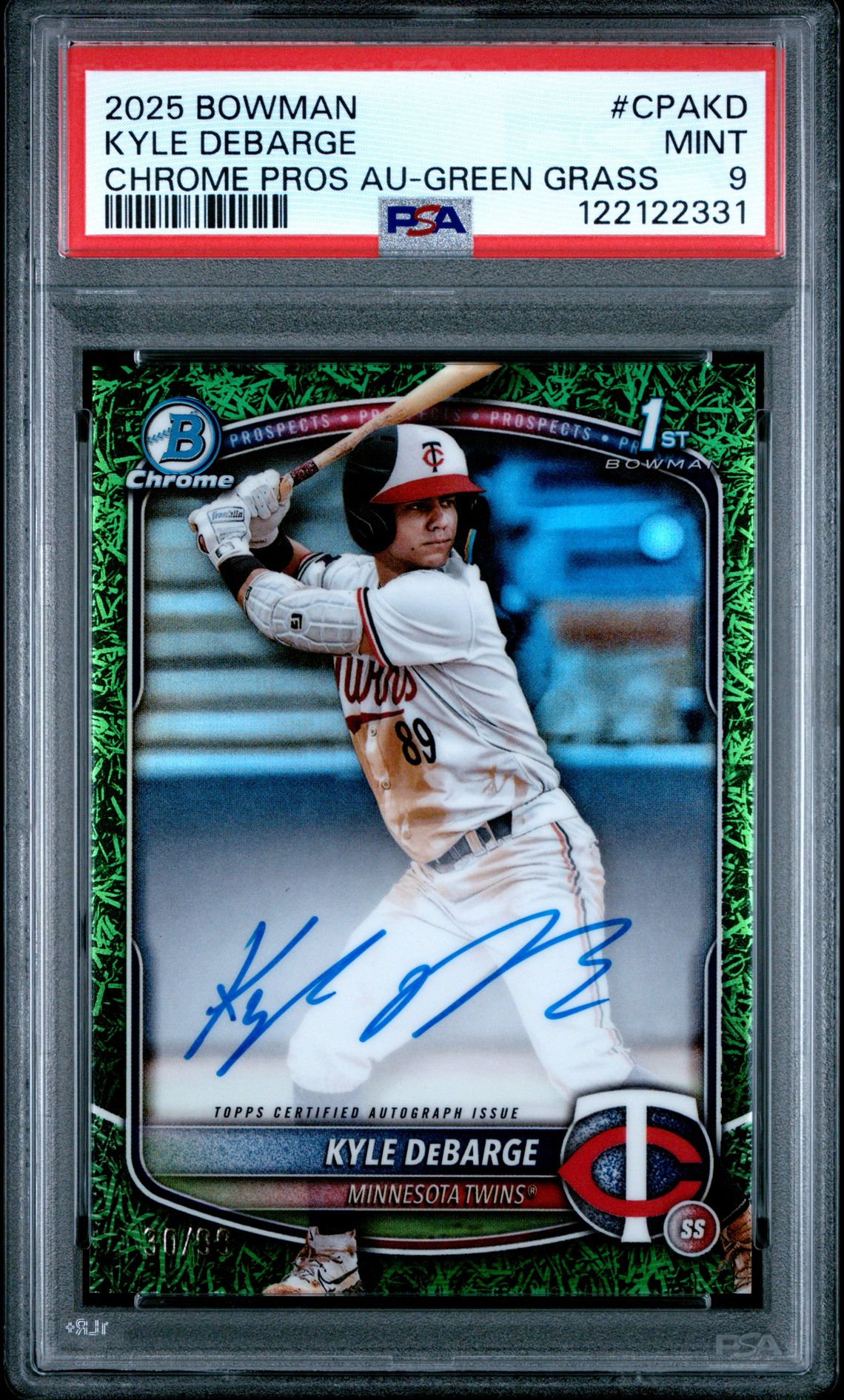 2025 Bowman Chrome Prospect Autographs Kyle Debarge #Cpakd (Chrome Pros Au-Green Grass) Mint 9 front