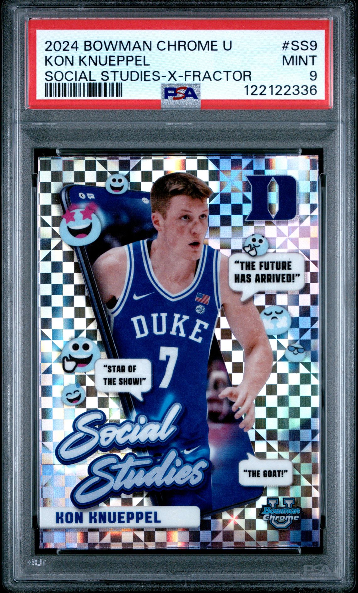 2024 Bowman Chrome University Social Studies Kon Knueppel #Ss9 (Social Studies-X-Fractor) Mint 9 front