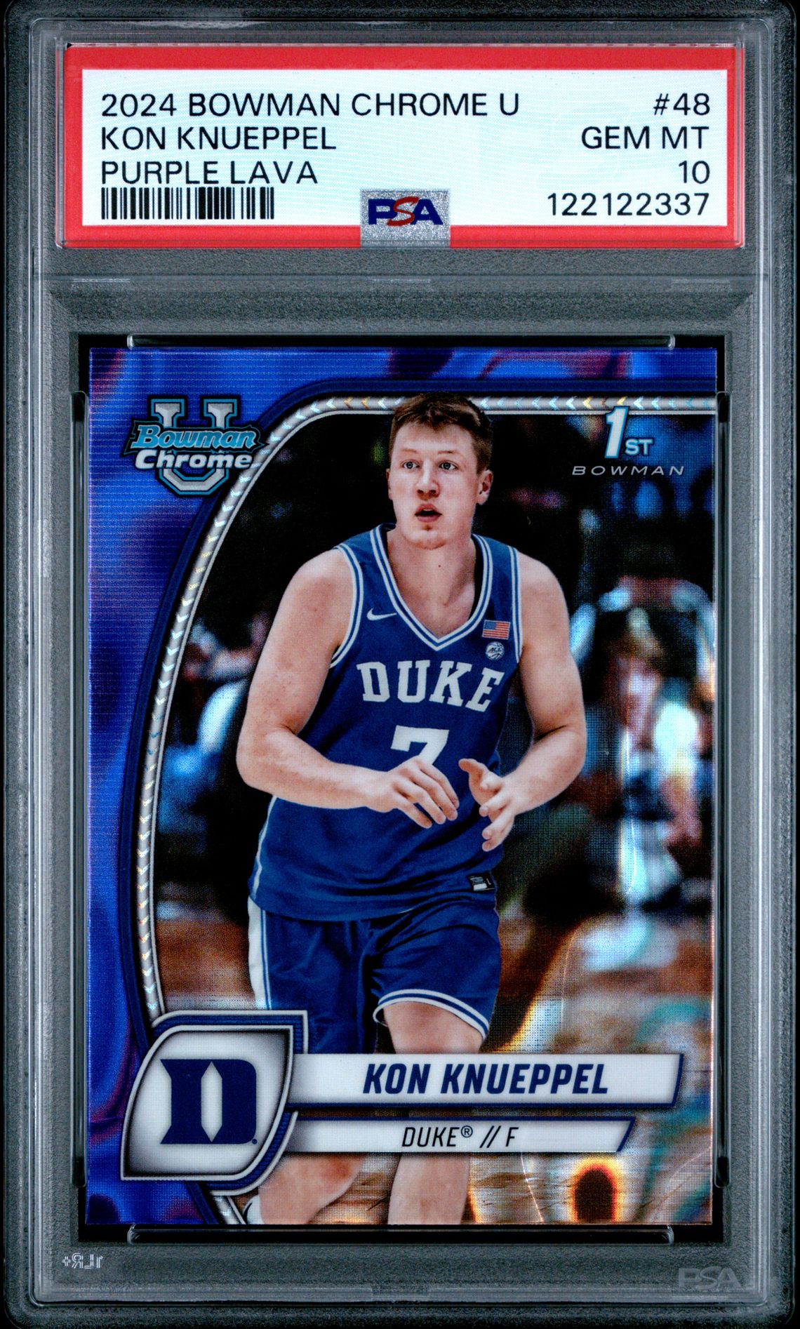 2024 Bowman Chrome University Kon Knueppel #48 (Purple Lava) Gem Mt 10 front