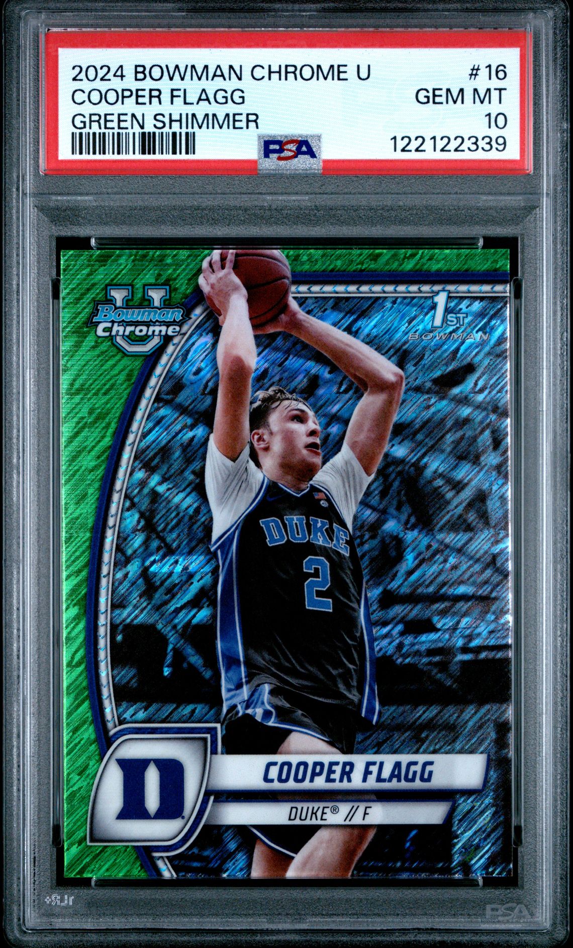 2024 Bowman Chrome University Cooper Flagg #16 (Green Shimmer) Gem Mt 10 front