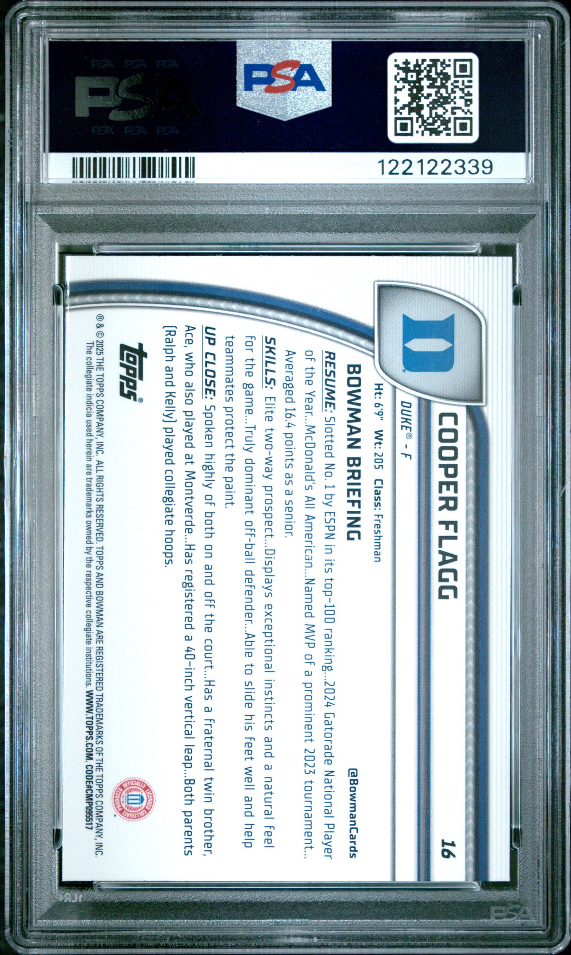 2024 Bowman Chrome University Cooper Flagg #16 (Green Shimmer) Gem Mt 10 back