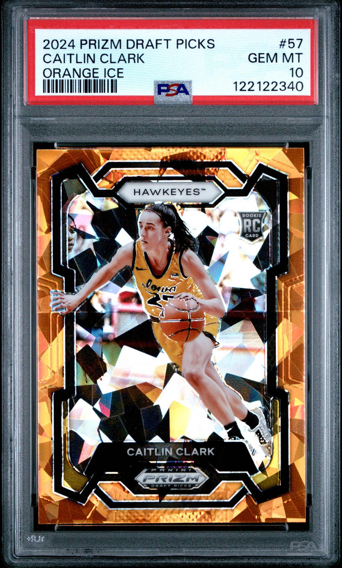 2024 Panini Prizm Draft Picks Caitlin Clark #57 (Orange Ice) Gem Mt 10 front