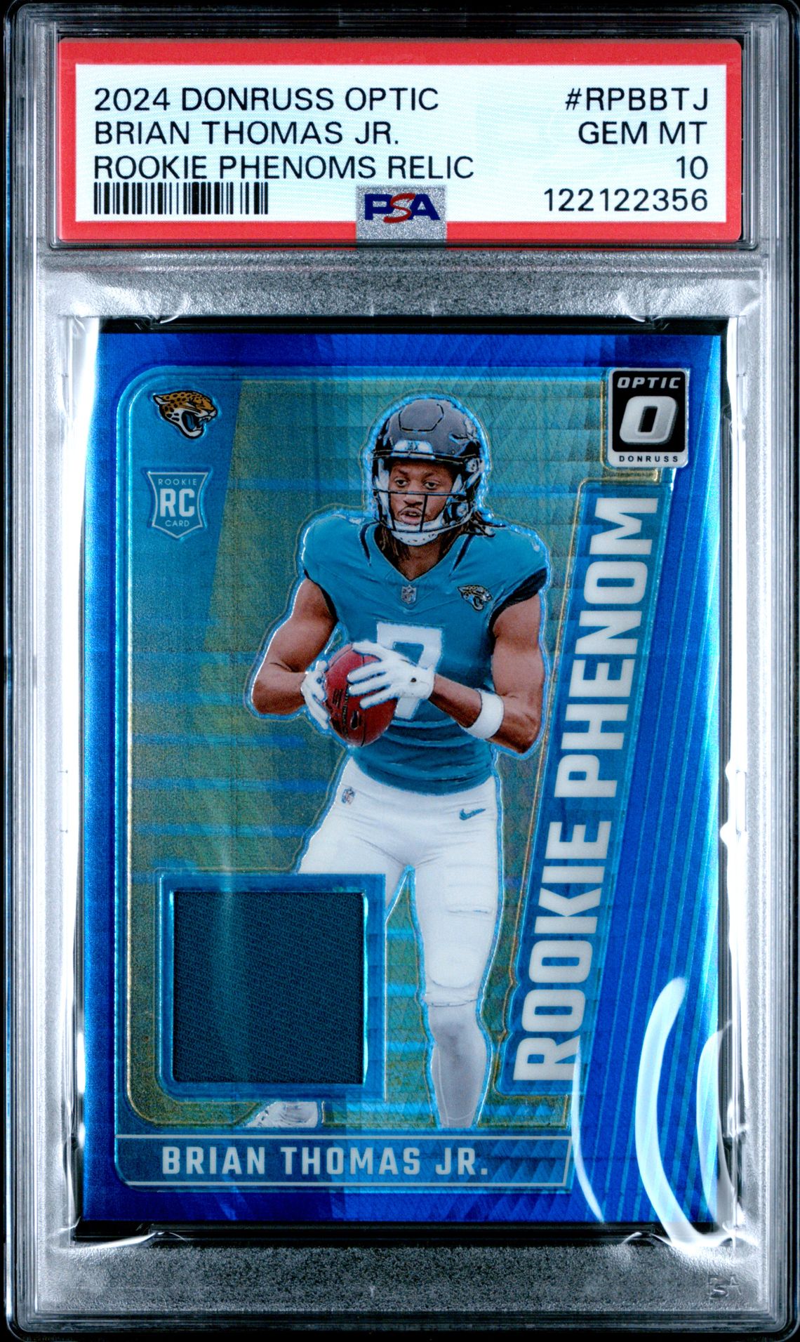 2024 Panini Donruss Optic Rookie Phenoms Relics Brian Thomas Jr. #Rpbbtj (Rookie Phenoms Relic) Gem Mt 10 front