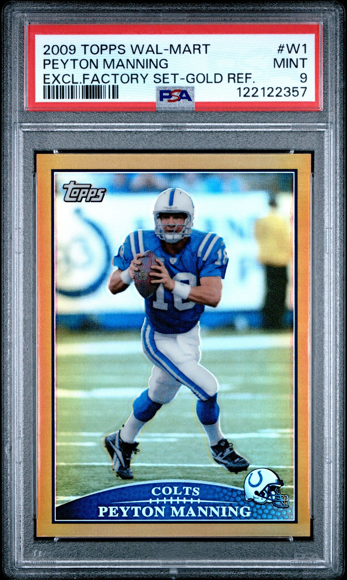 2009 Topps Wal-Mart Exclusive Factory Set Peyton Manning #W1 (Excl.factory Set-Gold Ref.) Mint 9 front