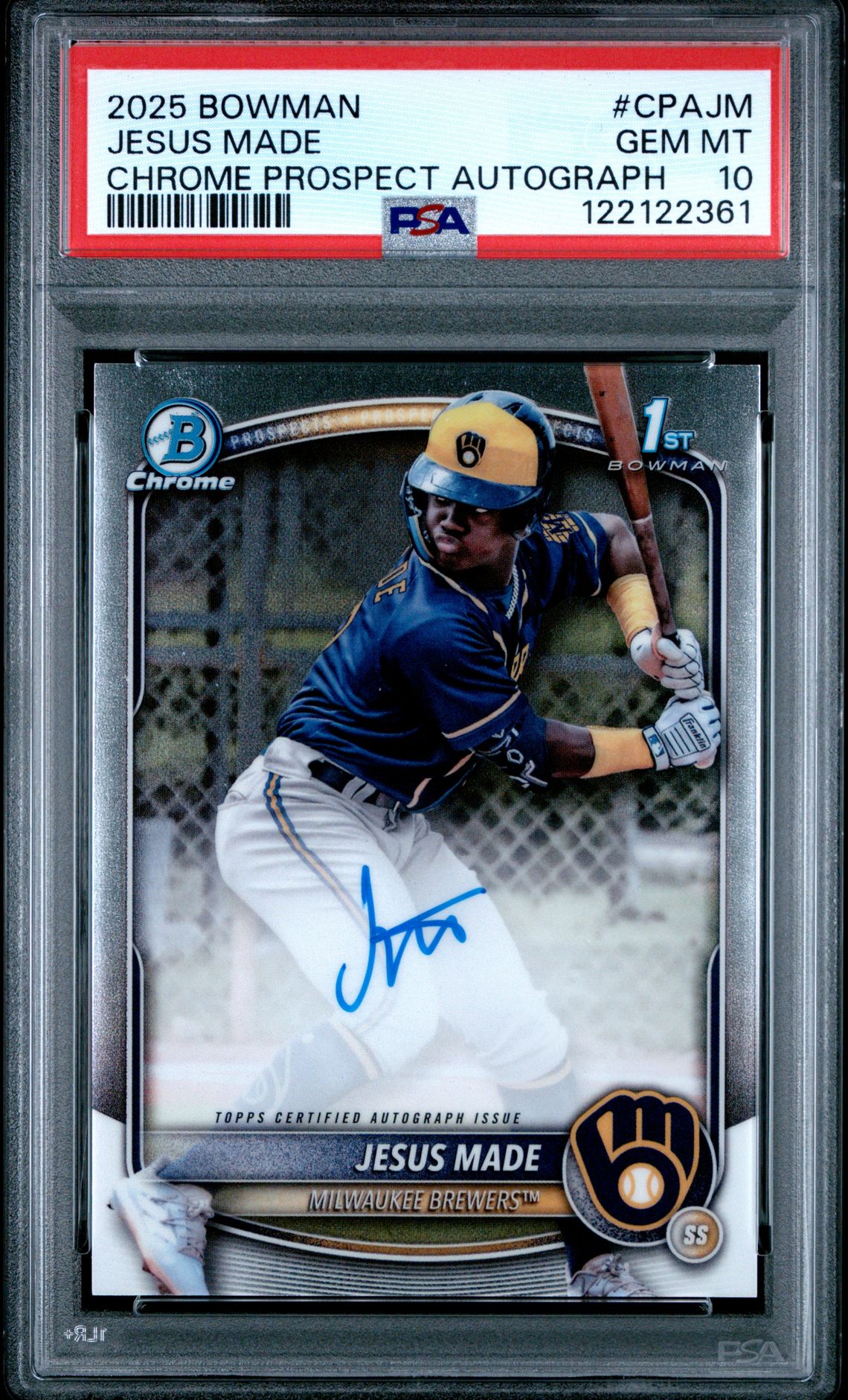 2025 Bowman Chrome Prospect Autographs Jesus Made #Cpajm Gem Mt 10 front