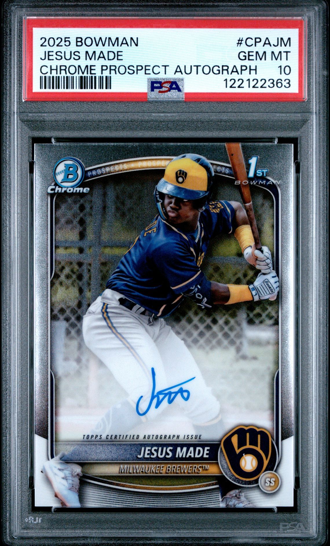 2025 Bowman Chrome Prospect Autographs Jesus Made #Cpajm Gem Mt 10 front