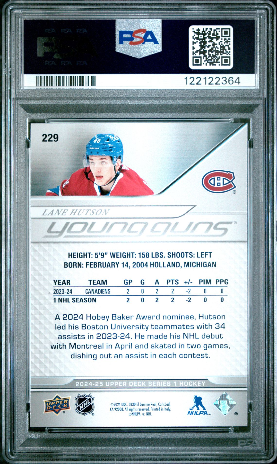 2024 Upper Deck Lane Hutson #229 Mint 9 back