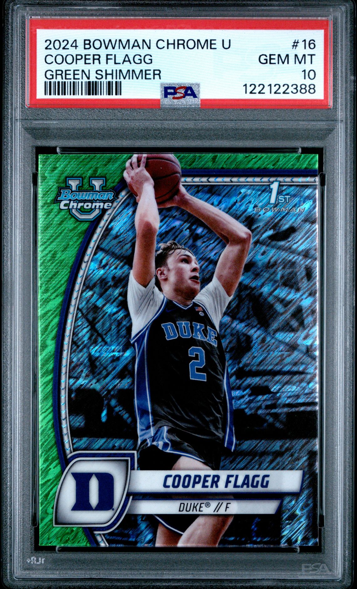 2024 Bowman Chrome University Cooper Flagg #16 (Green Shimmer) Gem Mt 10 front