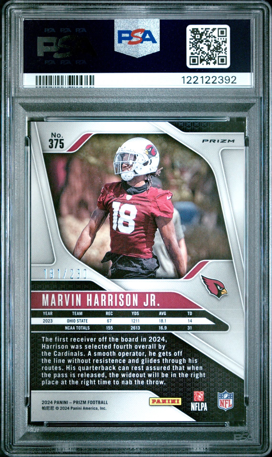 2024 Panini Prizm Marvin Harrison Jr. #375 (Blue Wave) Gem Mt 10 back