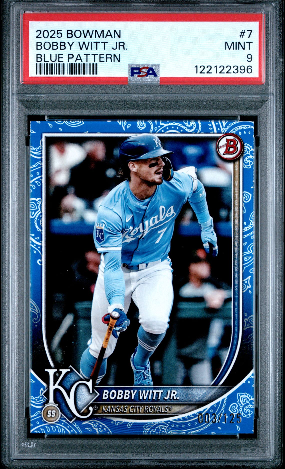 2025 Bowman Bobby Witt Jr. #7 (Blue Pattern) Mint 9 front
