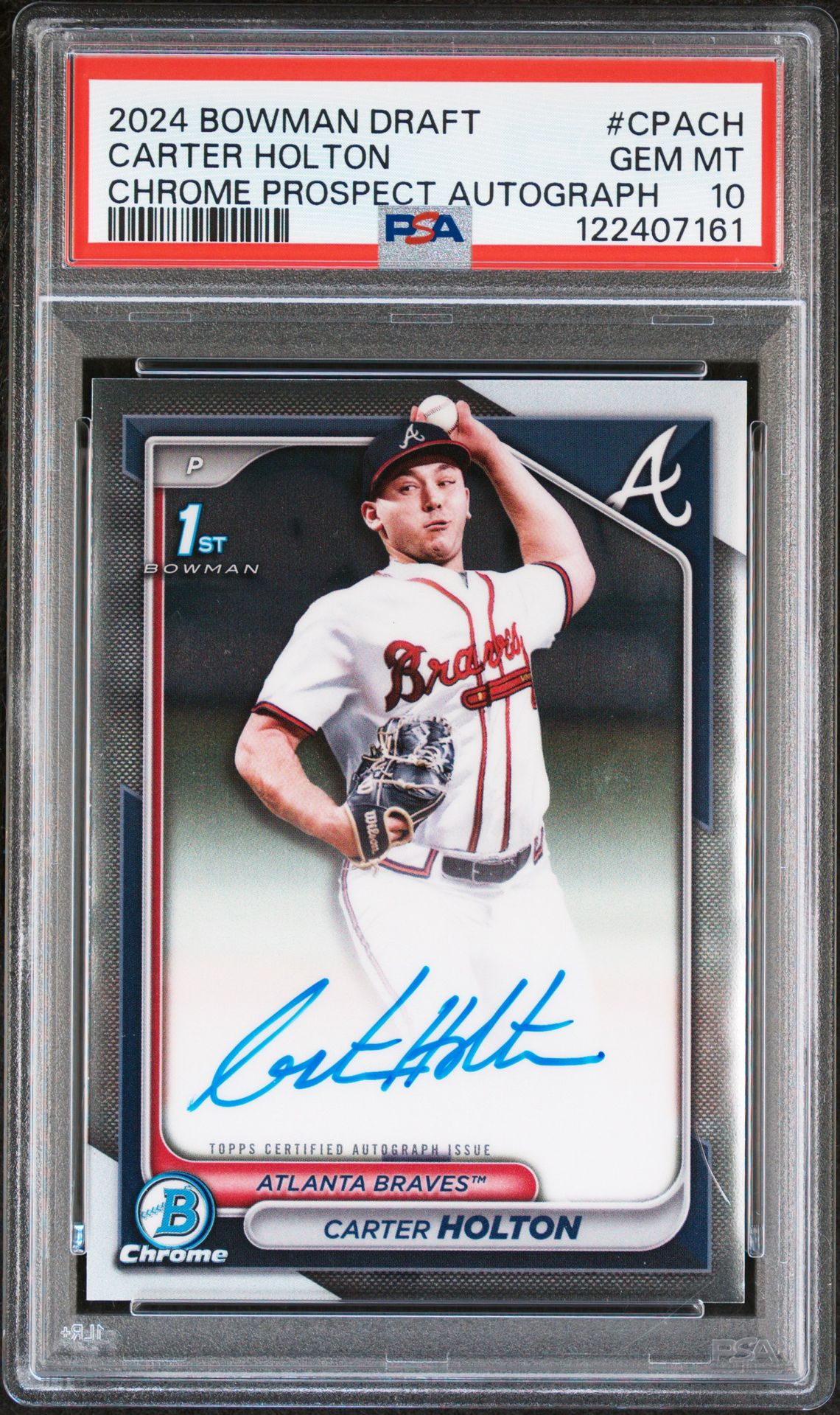2024 Bowman Draft Chrome Prospect Autographs Carter Holton #Cpach Gem Mt 10 front