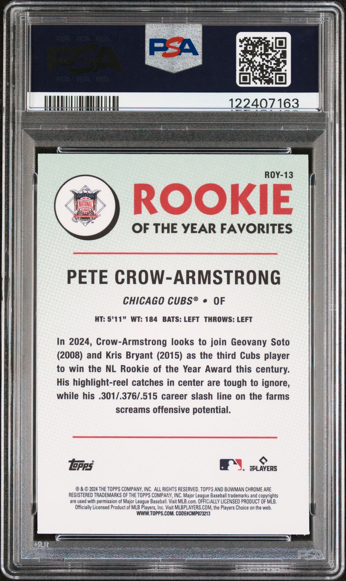 2024 Bowman Rookie Of The Year Favorites Pete Crow-Armstrong #Roy13 (Rookie Of The Year Favorite) Gem Mt 10 back