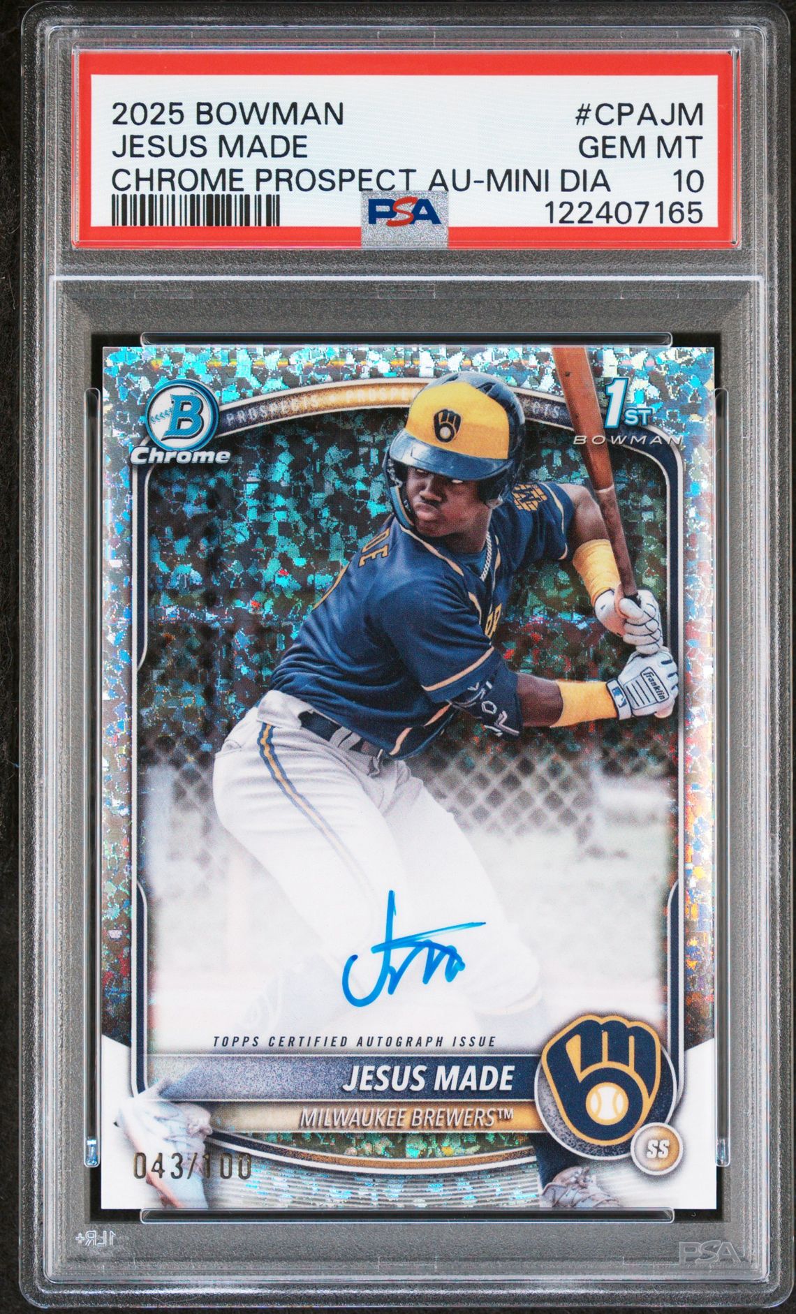 2025 Bowman Chrome Prospect Autographs Jesus Made #Cpajm (Chrome Prospect Au-Mini Dia) Gem Mt 10 front