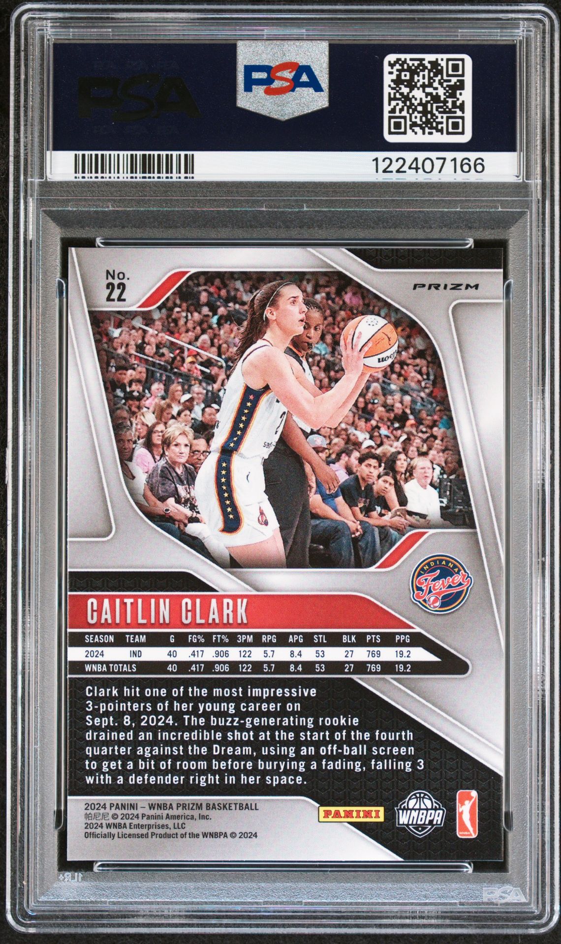 2024 Panini Prizm Wnba Caitlin Clark #22 (Ice) Mint 9 back