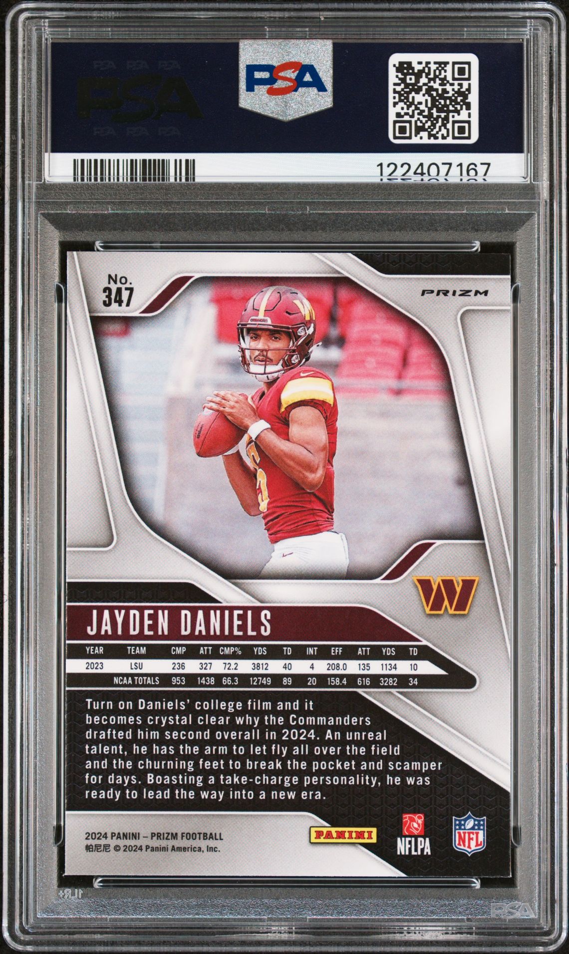 2024 Panini Prizm Jayden Daniels #347 (Silver Prizm) Gem Mt 10 back