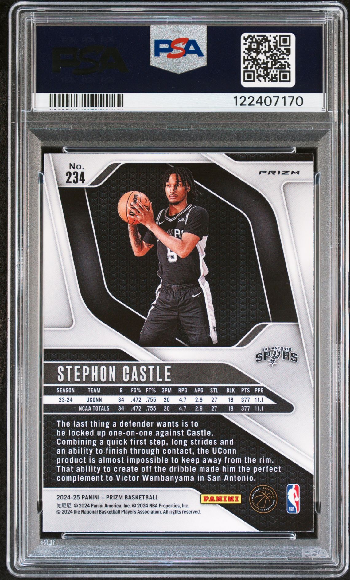 2024 Panini Prizm Stephon Castle #234 (Silver Prizm) Mint 9 back