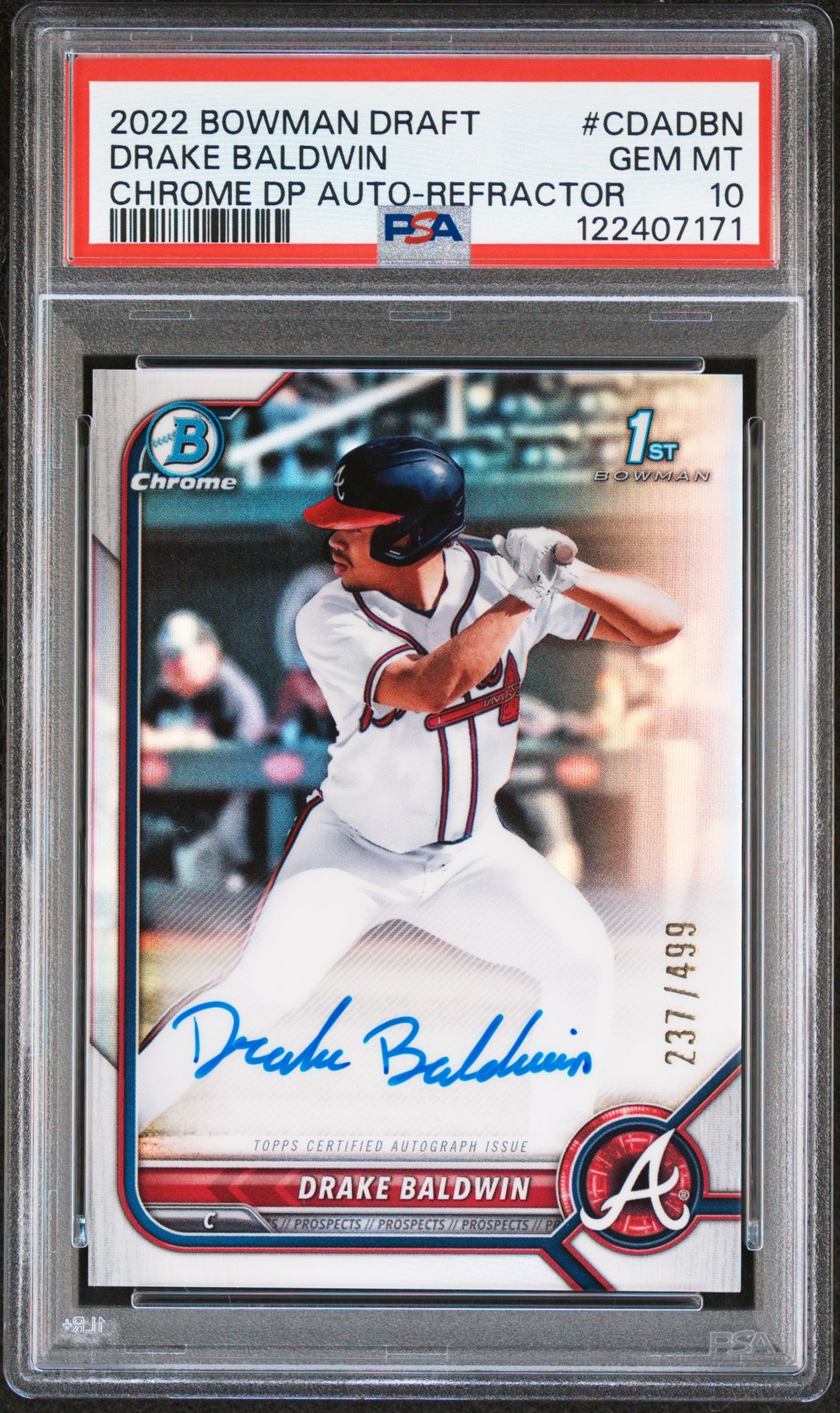 2022 Bowman Draft Chrome Draft Pick Autographs Drake Baldwin #Cdadbn (Chrome Dp Auto-Refractor) Gem Mt 10 front