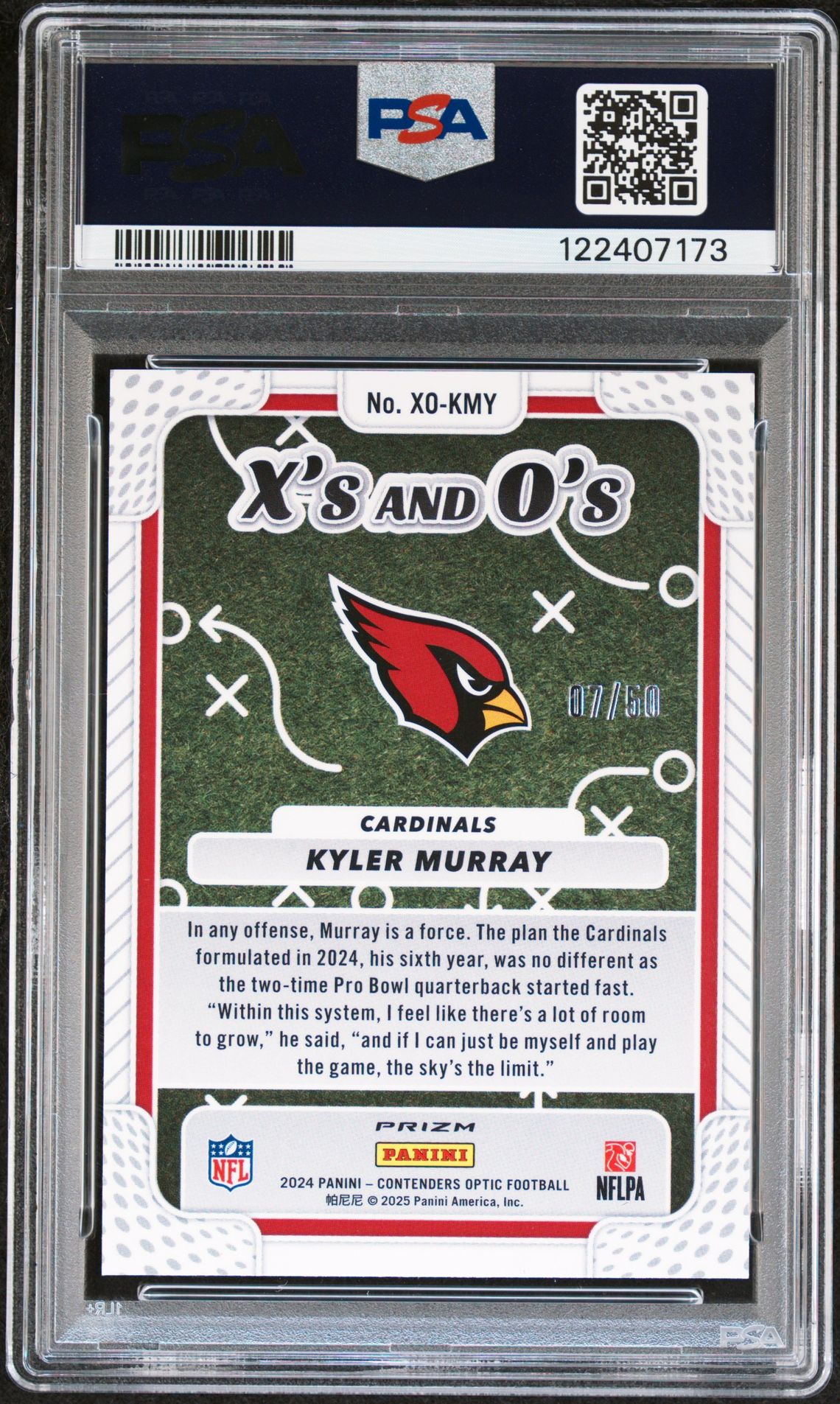 2024 Panini Contenders Optic X's And O's Kyler Murray #Xokmy (X's And O's-Orange) Mint 9 back