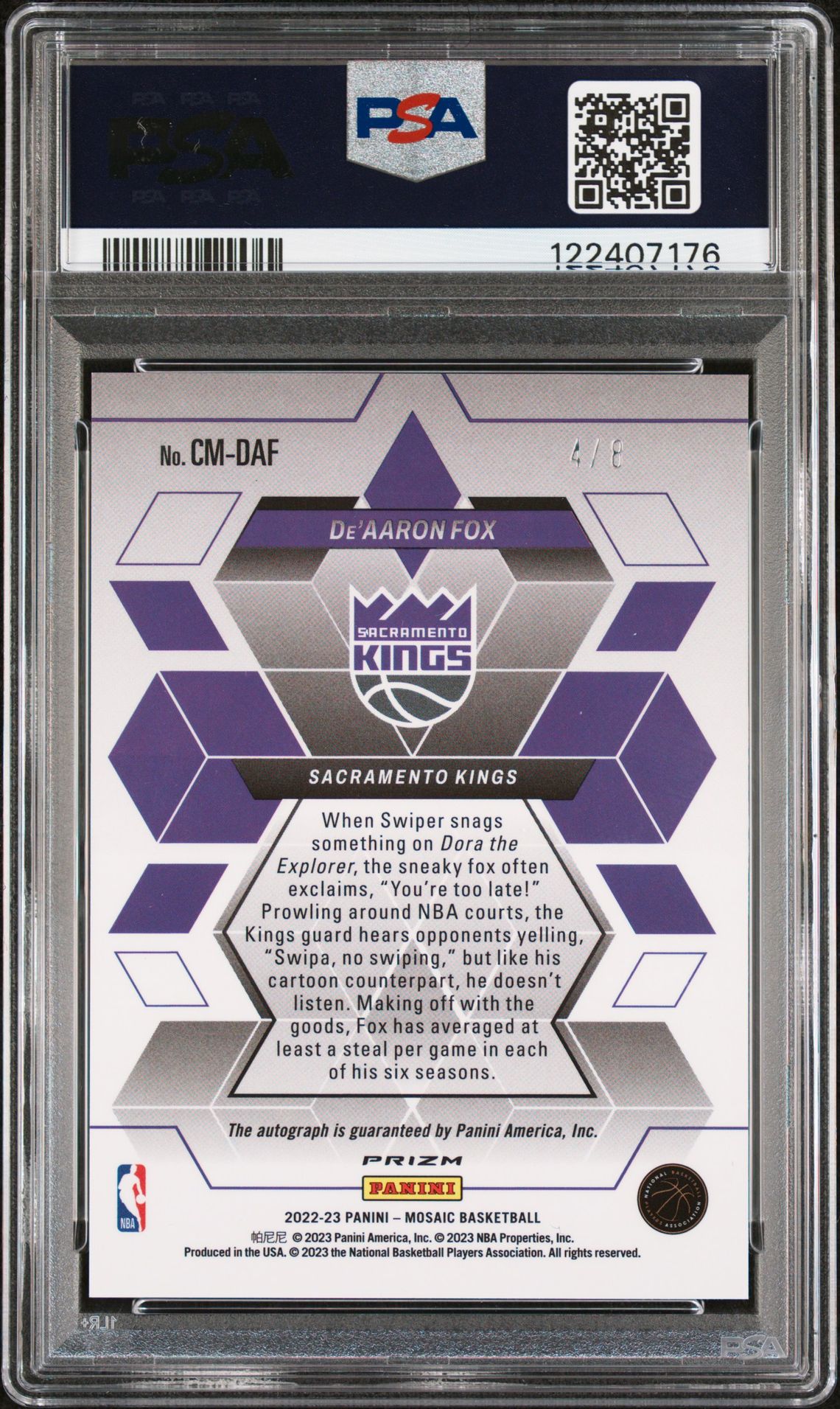 2022 Panini Mosaic Collage Autographs Mosaic De'aaron Fox #Cmdaf (Collage Au-Blk Gold Choice) Mint 9 back