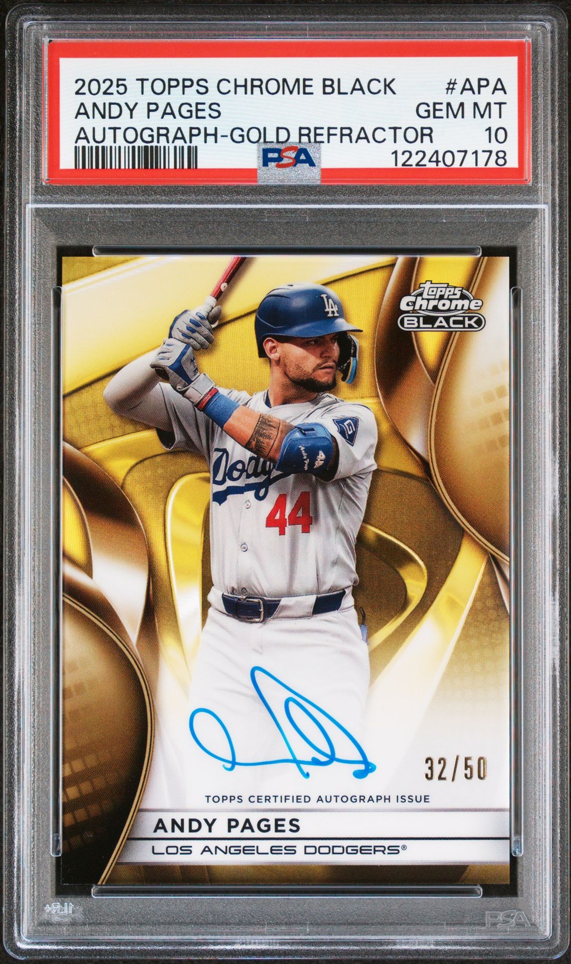 2025 Topps Chrome Black Autographs Andy Pages #Apa (Autograph-Gold Refractor) Gem Mt 10 front