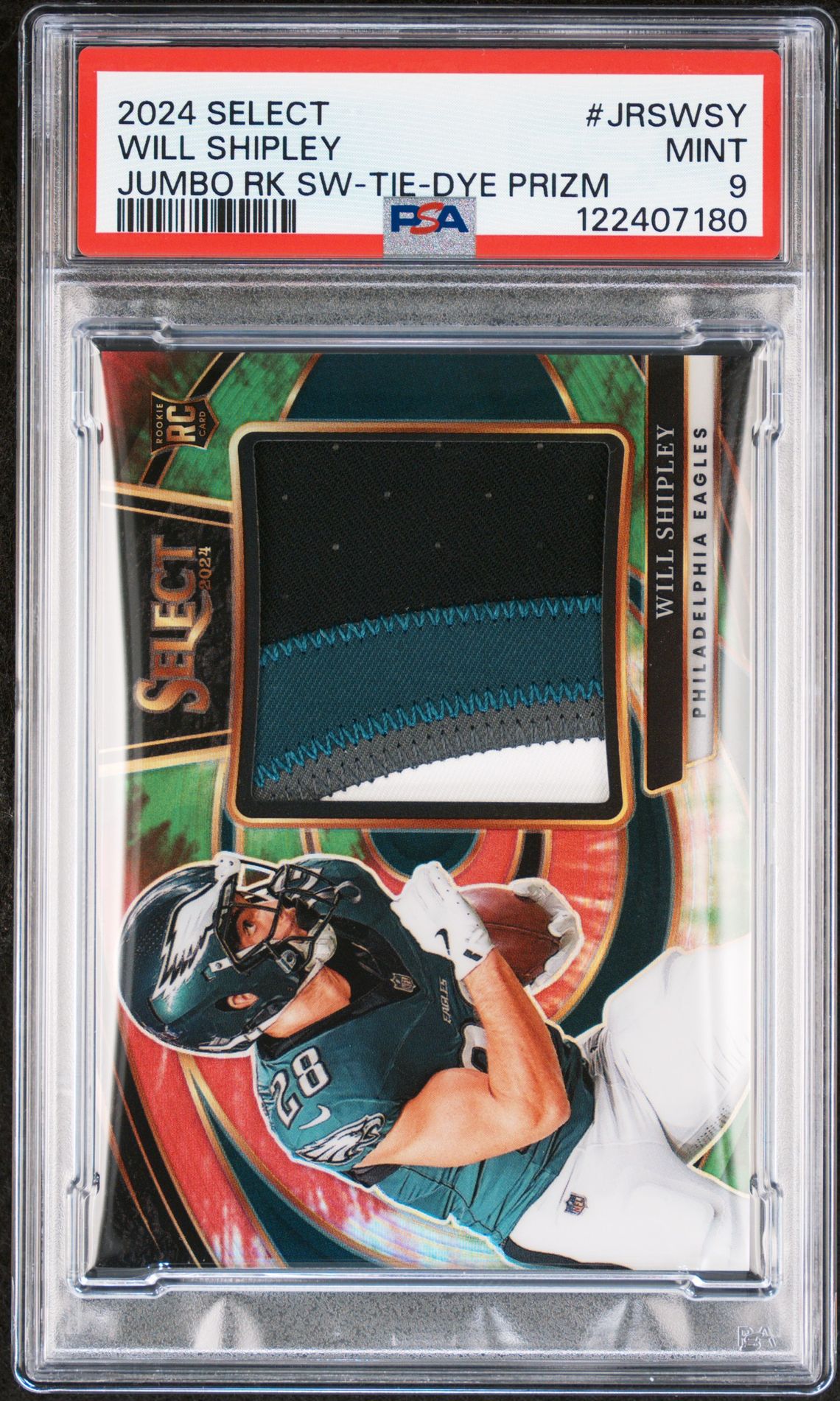 2024 Panini Select Jumbo Rookie Swatch Will Shipley #Jrswsy (Jumbo Rk Sw-Tie-Dye Prizm) Mint 9 front