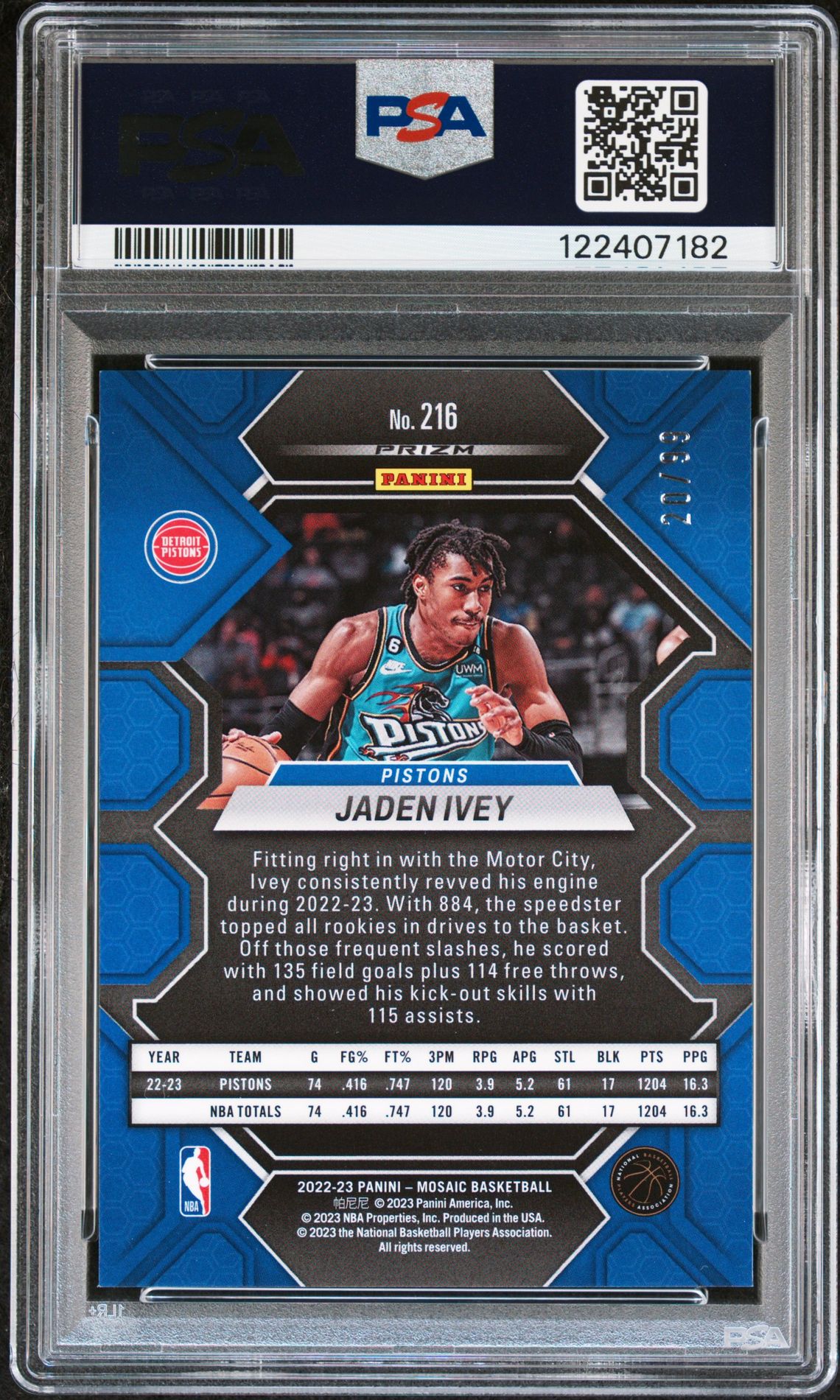 2022 Panini Mosaic Jaden Ivey #216 (Purple) Mint 9 back