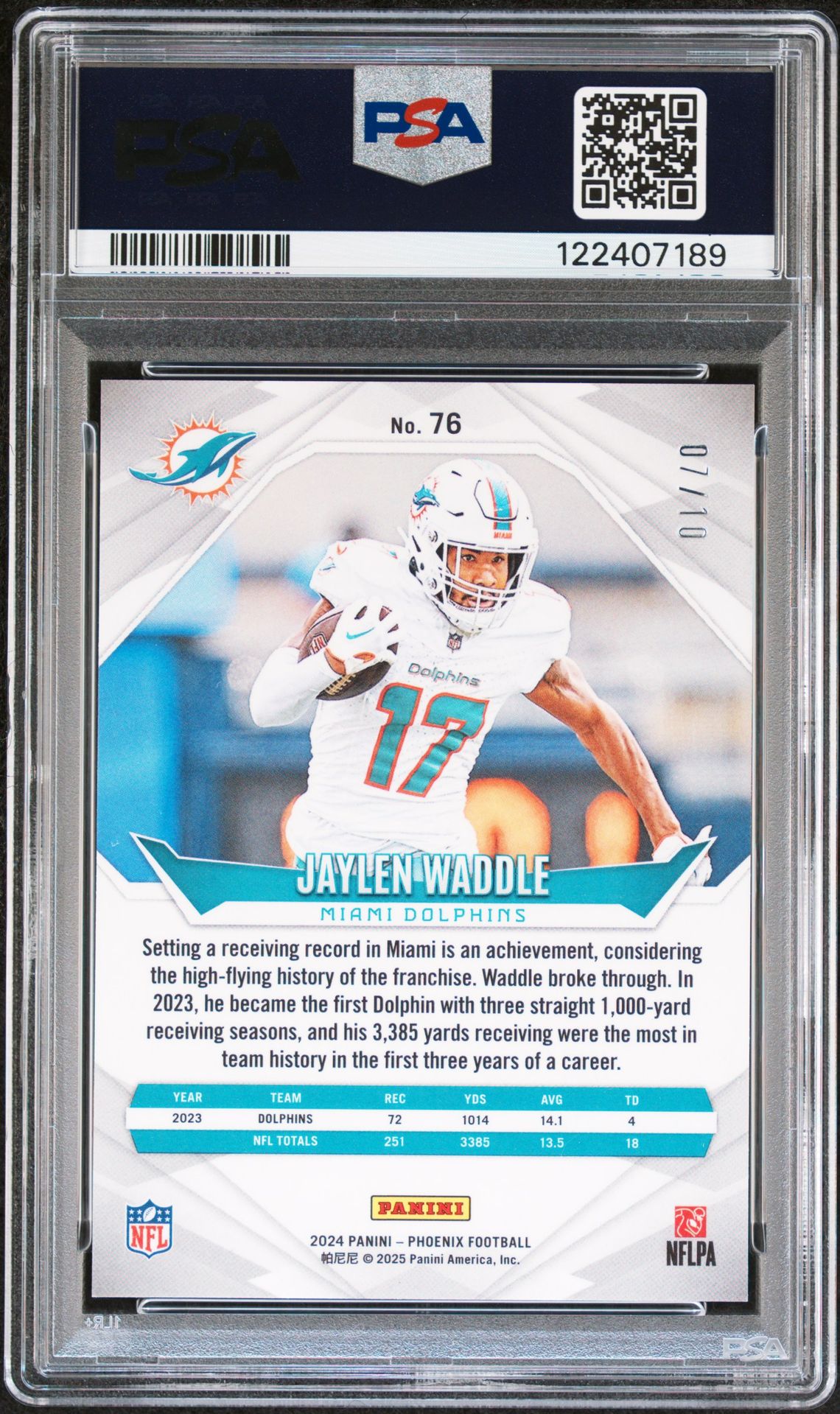 2024 Panini Phoenix Jaylen Waddle #76 (Colorburst) Gem Mt 10 back