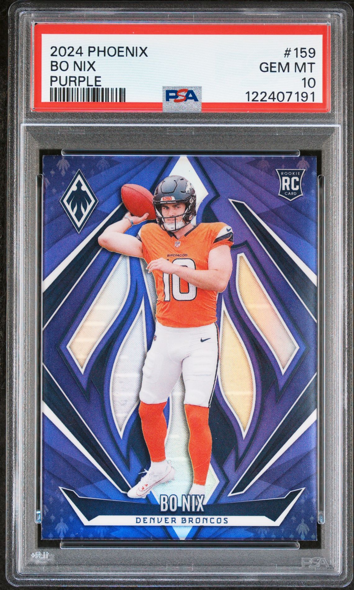 2024 Panini Phoenix Bo Nix #159 (Purple) Gem Mt 10 front