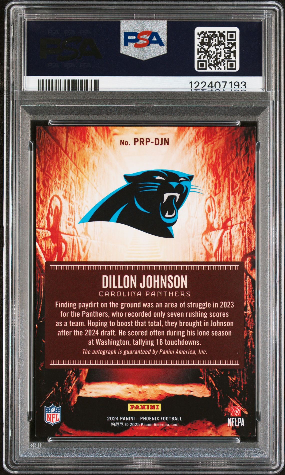2024 Panini Phoenix Phoenician Rookie Penmanship Autographs Dillon Johnson #Prpdjn Nm-Mt 8 back